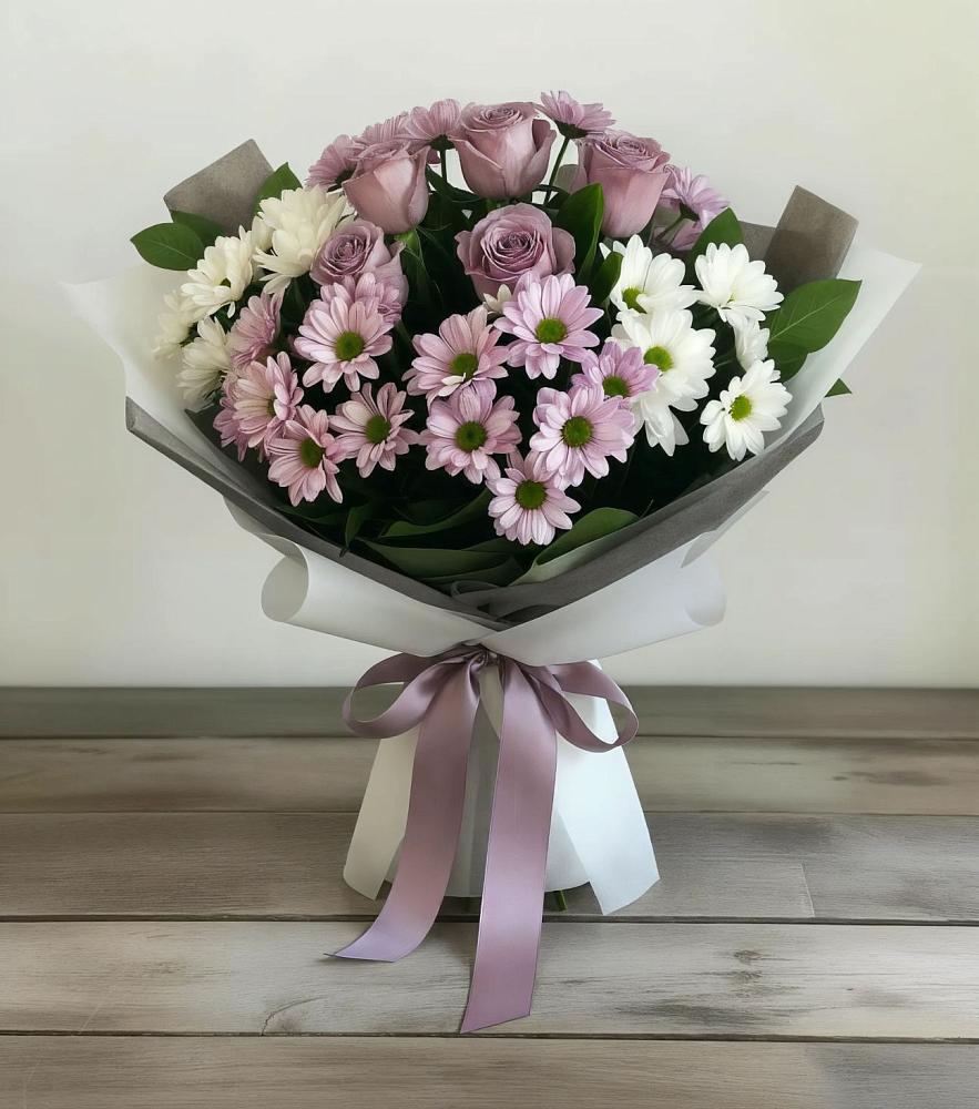 Букет цветов из: Хризантемы и Розы в Кузнечное