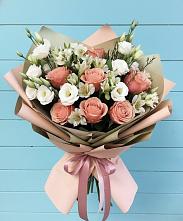 Букет цветов из:  Розы, Альстромерии и Лизиантусы в Кузнечное