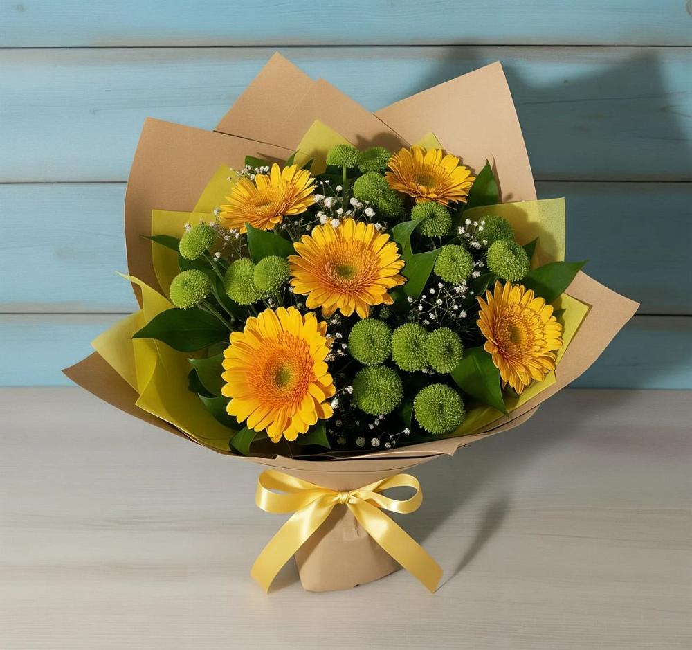 Букет цветов из: Герберы и Хризантемы в Кузнечное