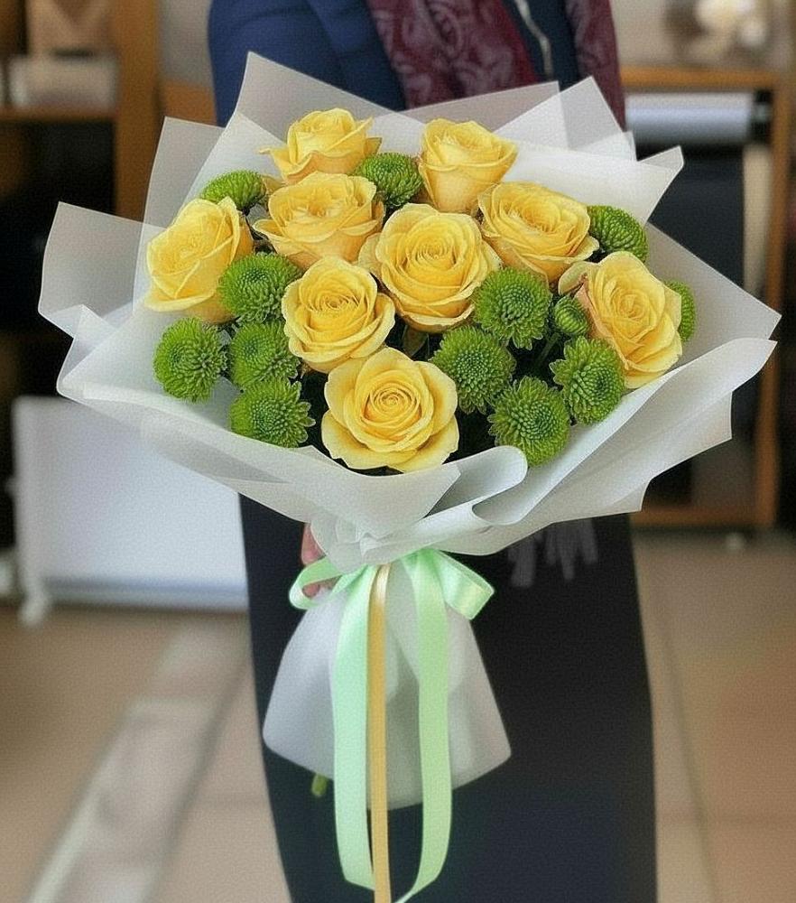 Букет цветов из: Хризантемы и Розы в Кузнечное