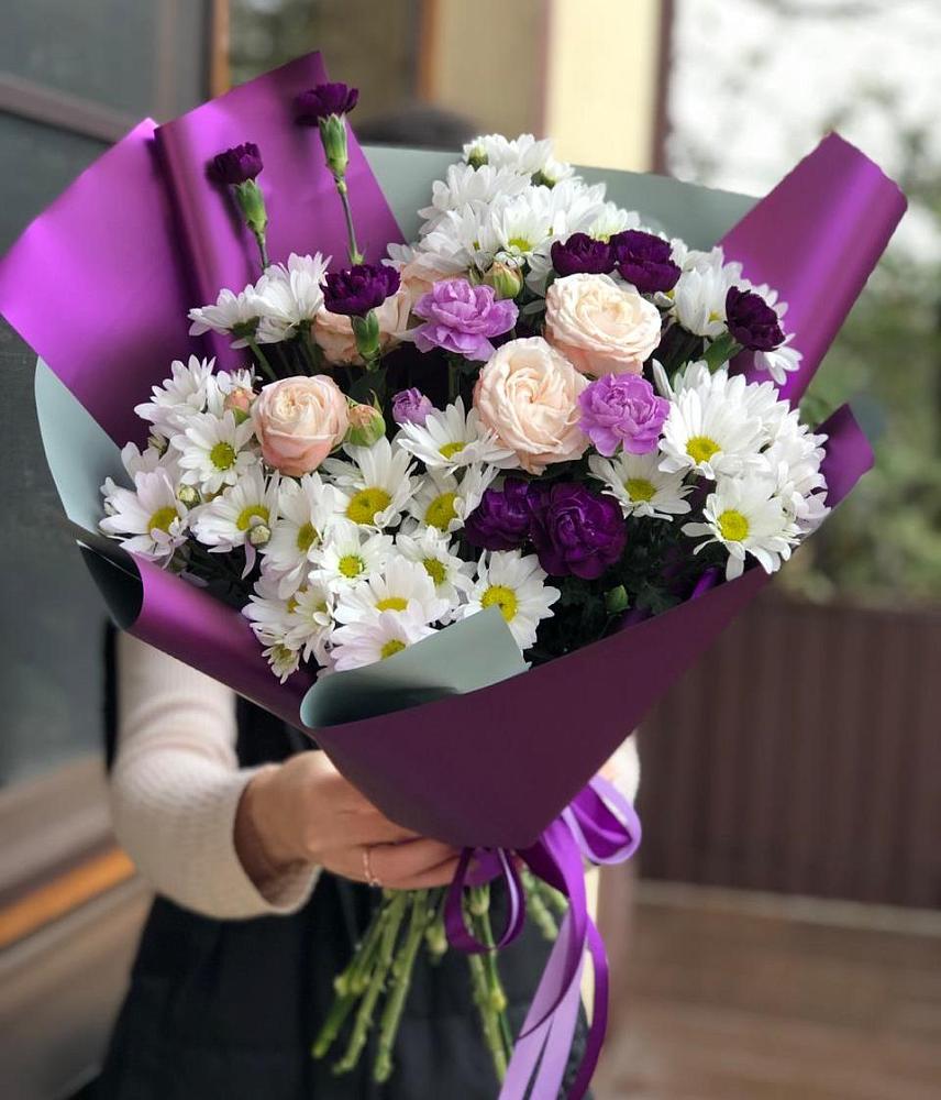 Букет цветов из: Хризантемы, Гвоздики и Розы в Кузнечное