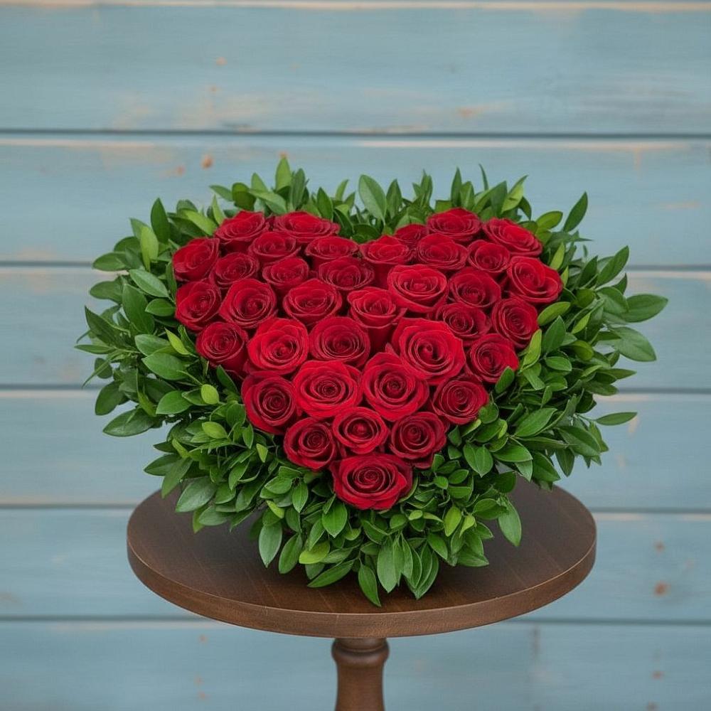 Цветочная композиция из Розы в виде сердца в Кузнечное