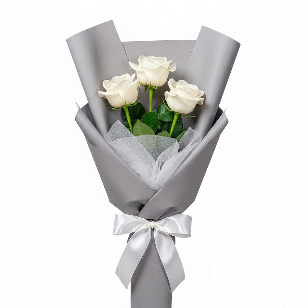 Букет 3 белые розы в Кузнечное