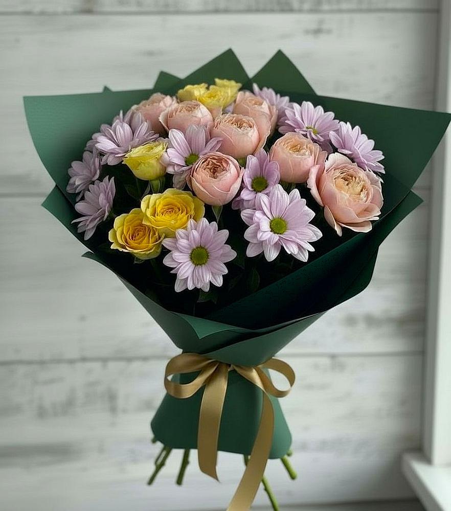 Букет цветов из: Хризантемы и Розы в Кузнечное