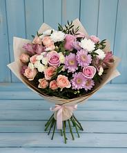 Букет цветов из:  Хризантемы, Розы и Альстромерии в Кузнечное