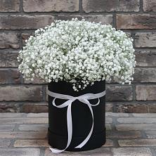 Цветочная композиция из Гипсофила в шляпной коробке в Кузнечное