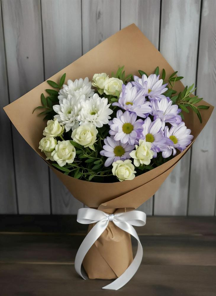 Букет цветов из: Хризантемы и Розы в Кузнечное